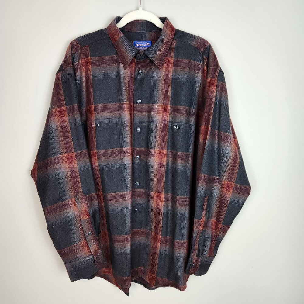 VTG Pendleton 100% Virgin Wool Men's Size XL Red Gray Flannel Western Lumberjack
